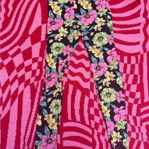 Balenciaga Floral Leggings in Pink, Green & Yellow on Black